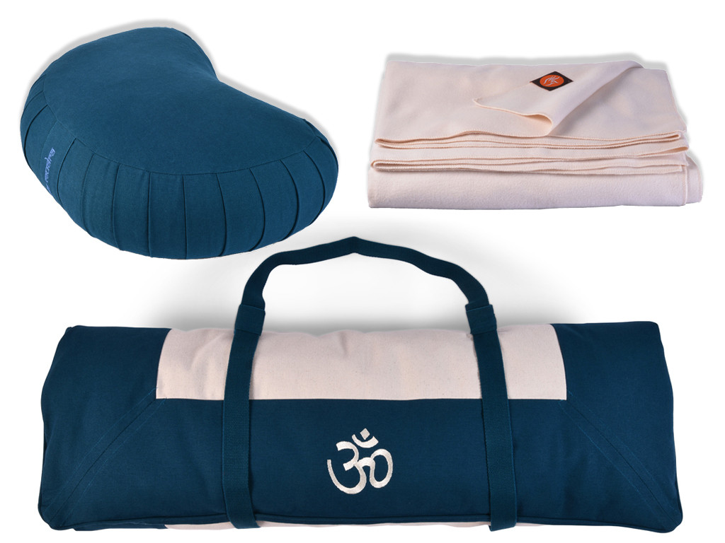 Item Coffret Tapis de Méditation Complet Bleu/Ecru