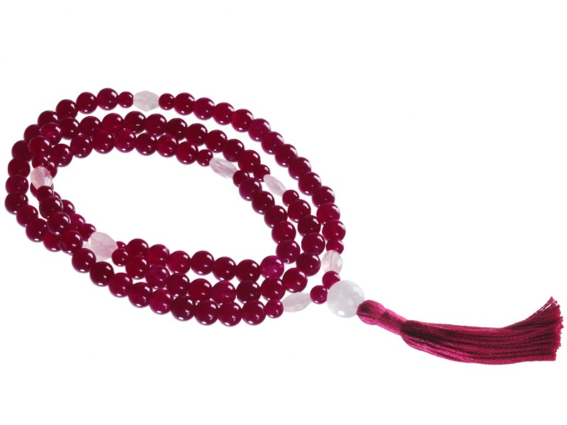 Item Mala 108 perles 8mm Jade Violet & Quartz Rose
