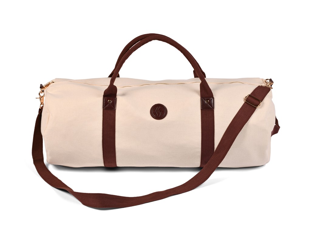 Item Bolsa para esterilla de yoga de exterior de algodón orgánico y piel vegana - Color crudo 30 cm x 70 cm