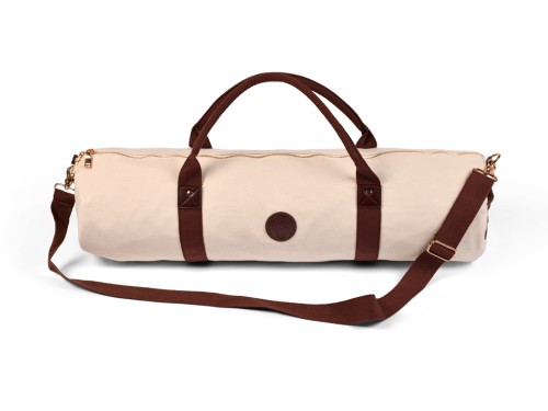 Bolsa para esterilla de yoga de exterior de algodón orgánico y piel vegana - Color crudo
