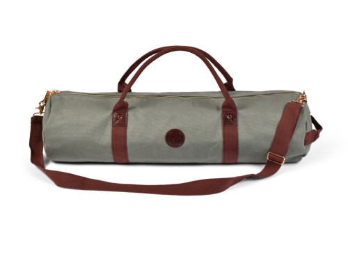 Bolsa para esterilla de yoga de exterior de algodón orgánico y cuero vegano - Caqui