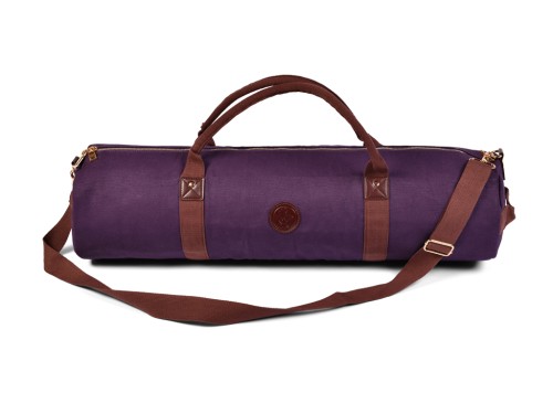 Bolsa para esterilla de yoga Adventurer en algodón orgánico y cuero vegano - Ciruela